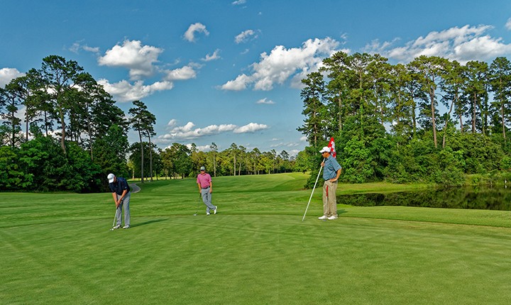 3 golfers on the golf green